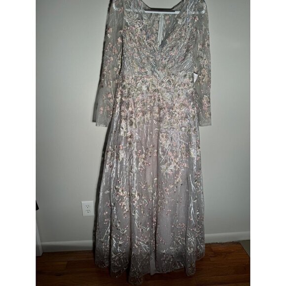 Mac Duggal 20402 Long Sleeve Dress A Line Embellished Pastel Floral Size 10 NWT - Picture 6 of 12